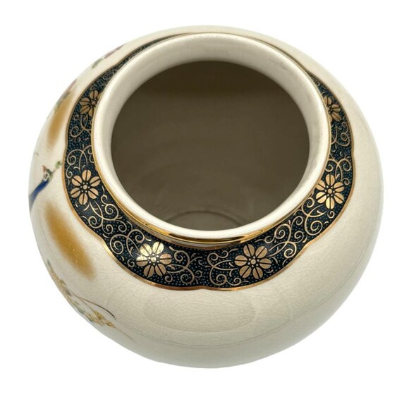 Vtg Kutani Porcelain Peacock Vase Gold Paint Accent Floral Qing Liang Zhu Japan - Picture 5 of 6